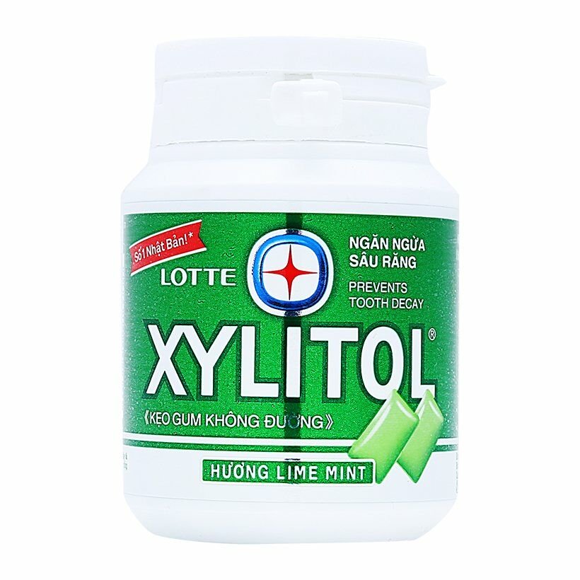 Kẹo gum không đường hương chanh bạc hà Xylitol Lotte hộp 58g