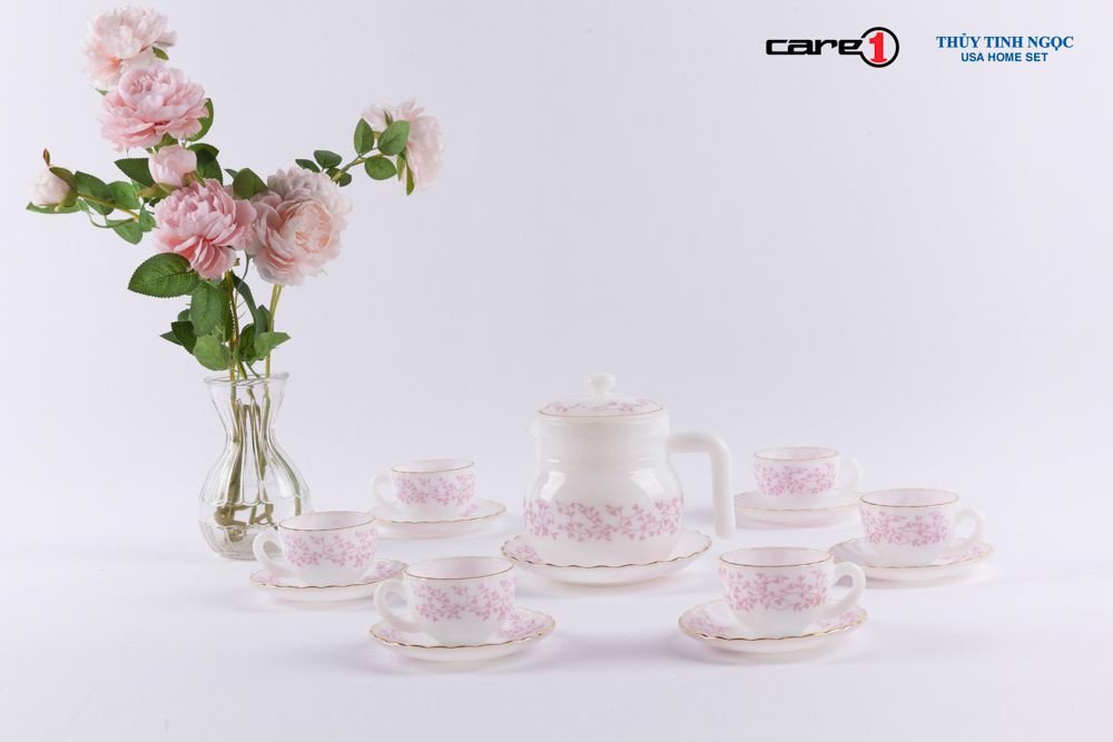 Bộ trà 14 sản phẩm họa tiết Hoa dây hồng dáng xoắn
