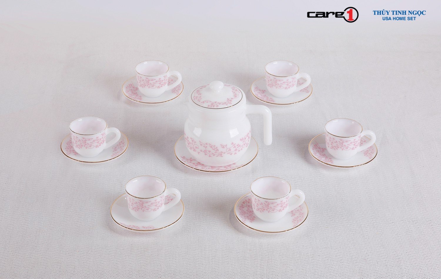 Bộ trà 14 sản phẩm họa tiết Hoa dây hồng dáng thẳng